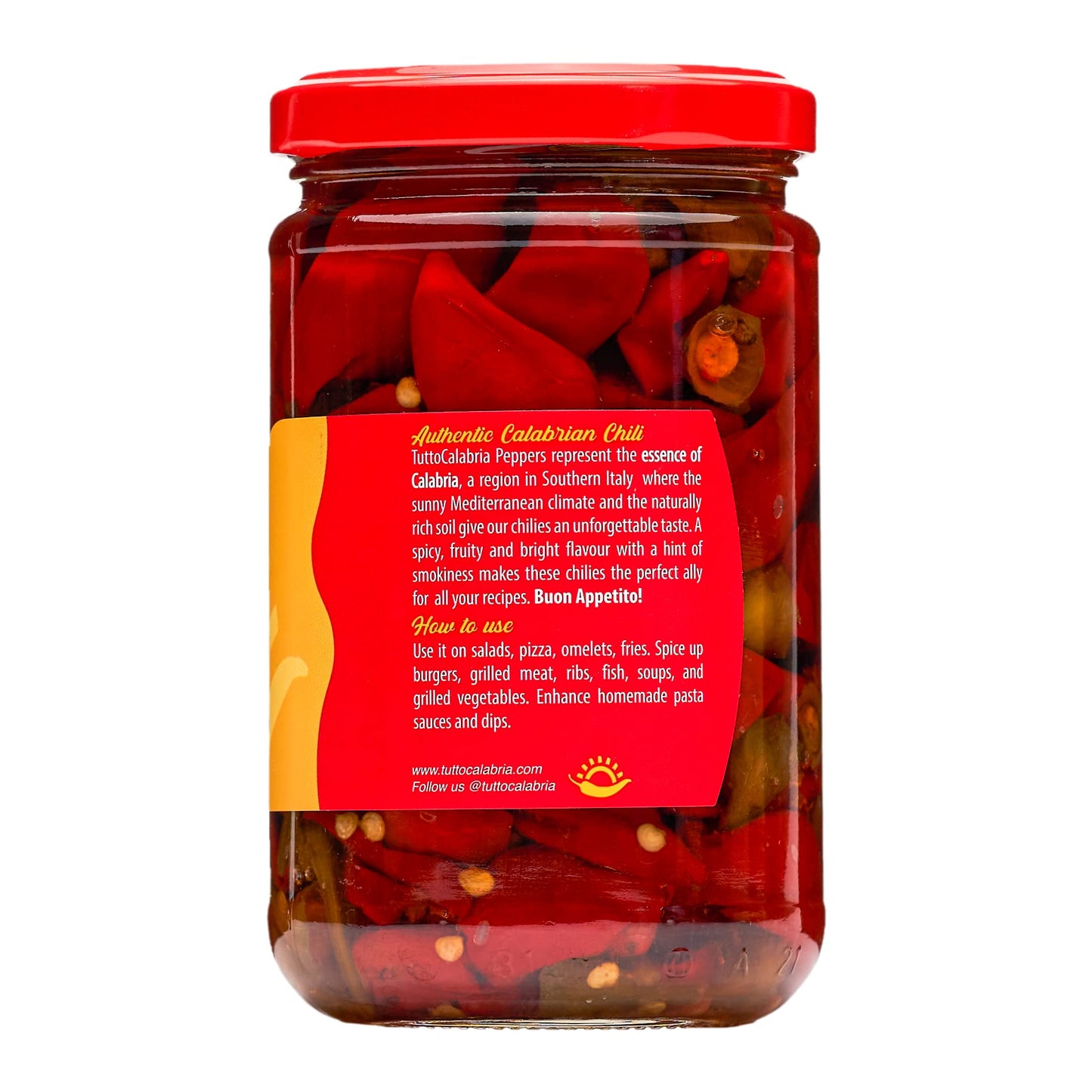 Calabrian Chili Peppers, Whole, All Natural, Non-GMO, Original, Product of Italy, Retail Glass Jar, 10.2 oz, TuttoCalabria