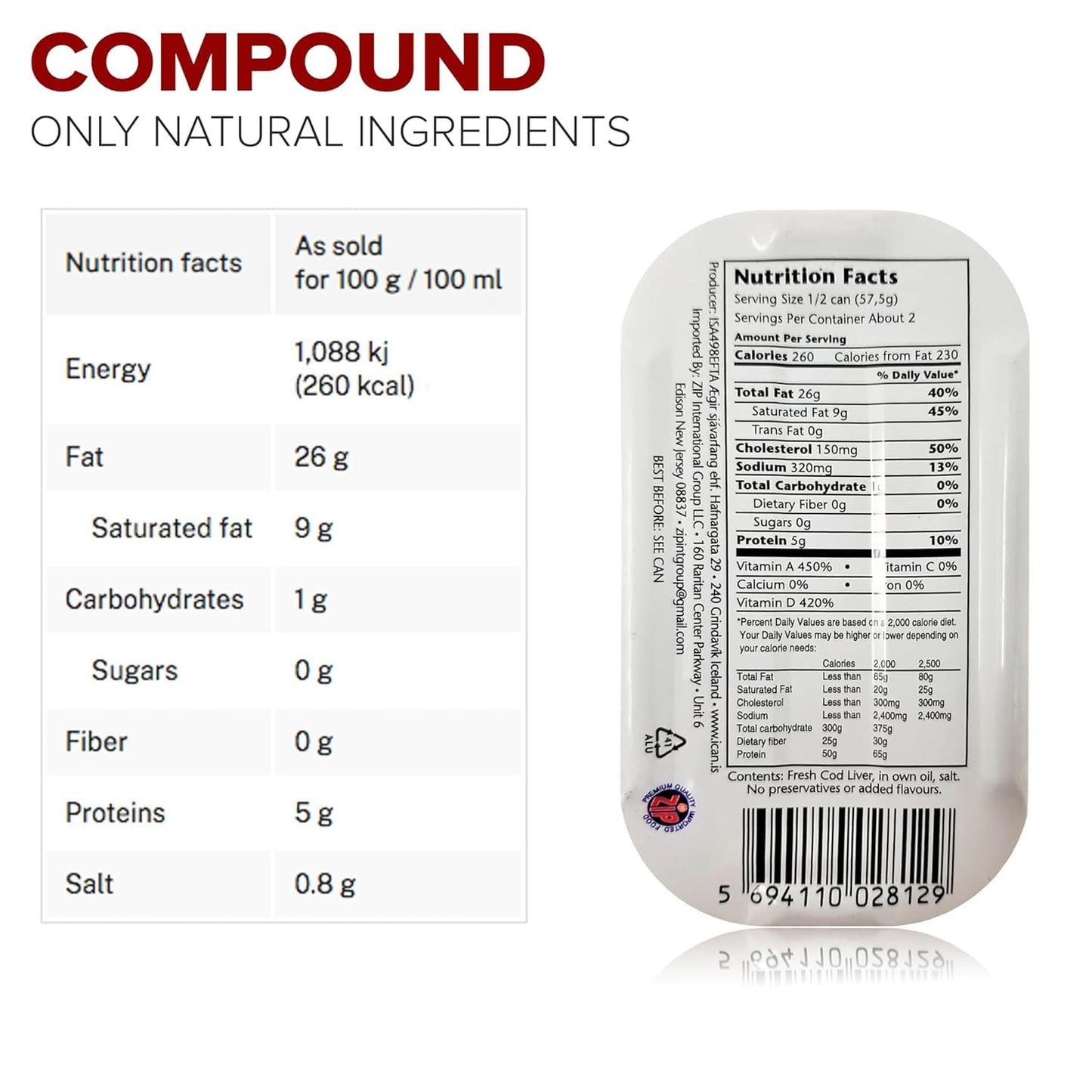 ICAN Wild Cod Liver Canned, 4.06oz Pack of 4 - Nutrient-Rich Seafood Supplement from Iceland