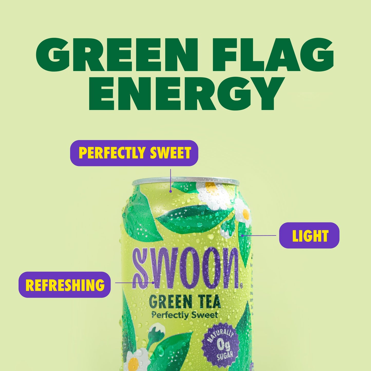 Swoon Green Tea, Zero Sugar, Lightly Caffeinated, Naturally Sweetened, 12 Fl Oz, 12-Pack