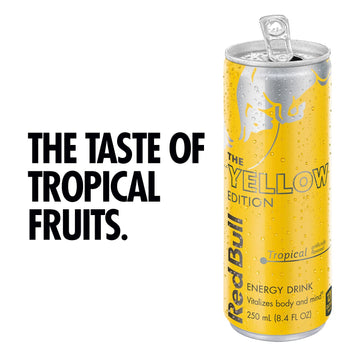Red Bull Yellow Edition Energy Drink, Tropical, 80mg Caffeine, 8.4 Fl Oz, 24 Pack (2x12 Cans)