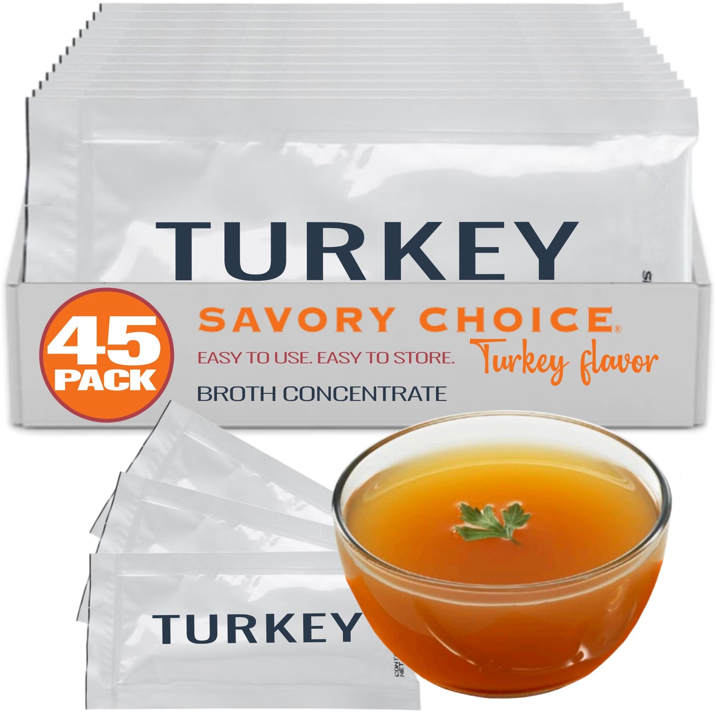SAVORY CHOICE Turkey Broth Concentrate, 45 Packets (12g) - Gluten-Free, Diary-Free Broth Concentrate