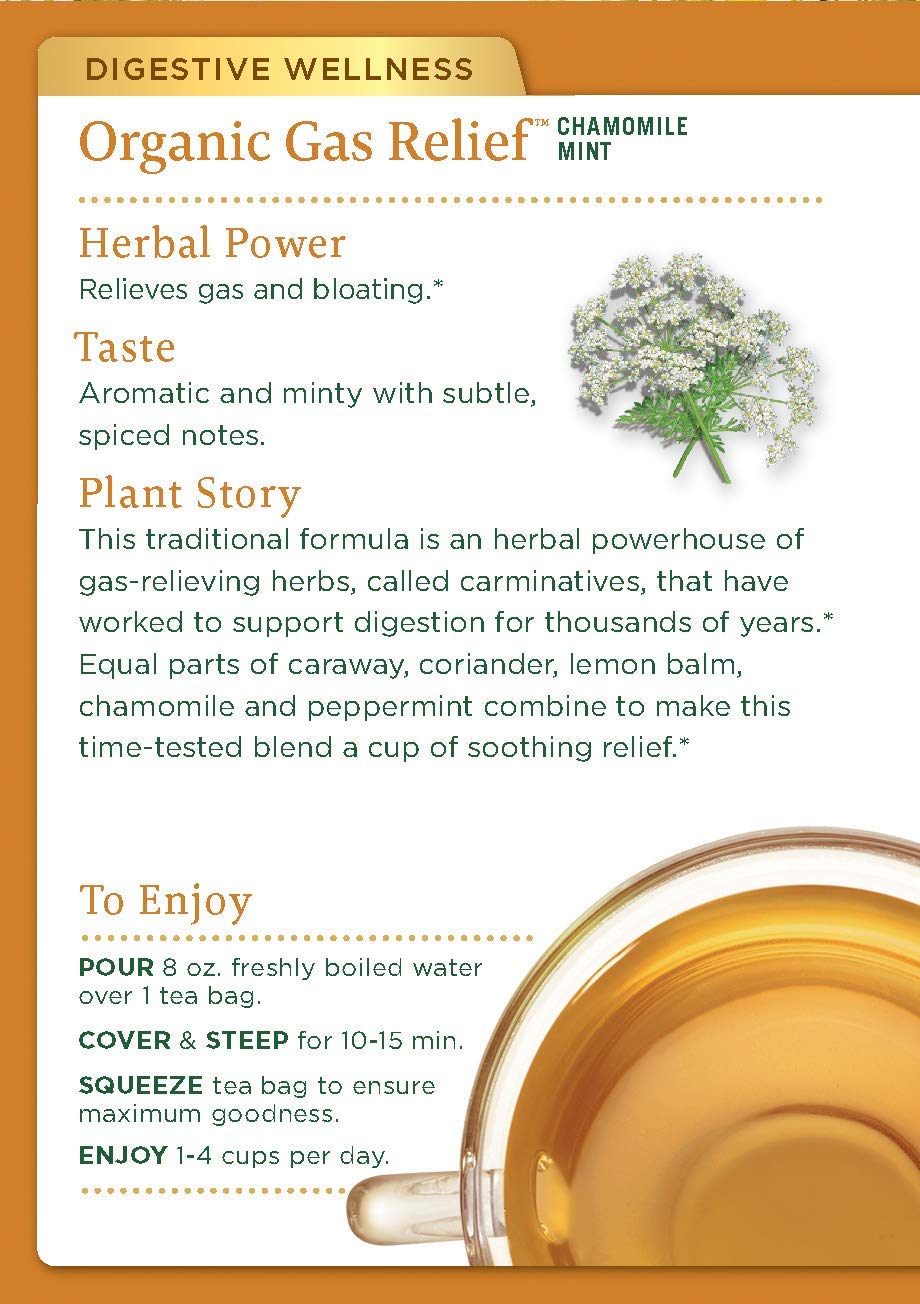 Traditional Medicinals Organic Gas Relief Chamomile Mint Herbal Tea, Relieves Gas & Bloating, (Pack Of 1) - 16 Tea Bags