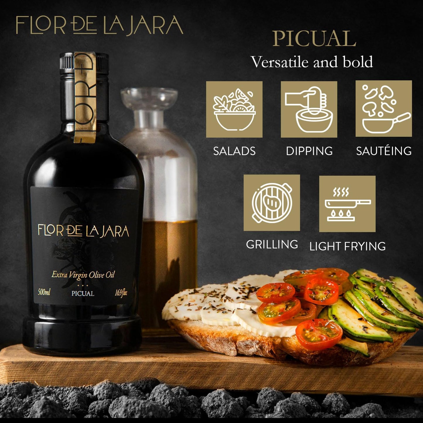 Flor De La Jara Premium Extra Virgin Olive Oil From Spain, First Cold Pressed, Polyphenol-Rich, Monovarietal Picual, Hand-Harves