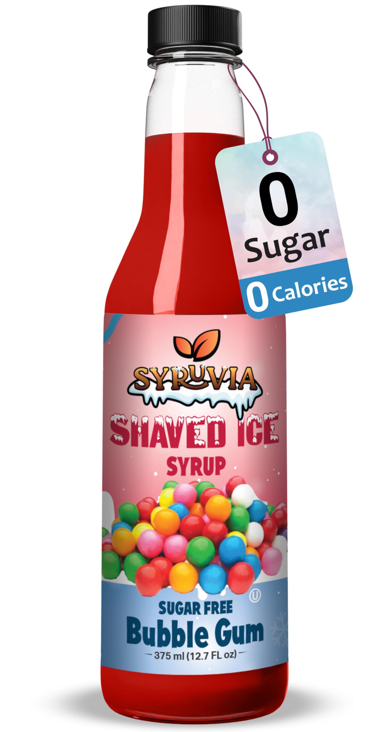 Syruvia Sugar-Free Snow Cone Syrup 12.7oz -Bubble Gum - 0 Calorie Syrup For Shaved Ice Snow Cones Slushies Italian Soda Popsicles. Keto Friendly Kosher Dairy Free