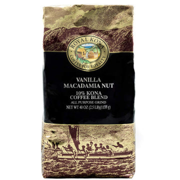 Royal Kona Coffee - Light Roast Ground Coffee, Vanilla Macadamia Flavor, 40 Ounce