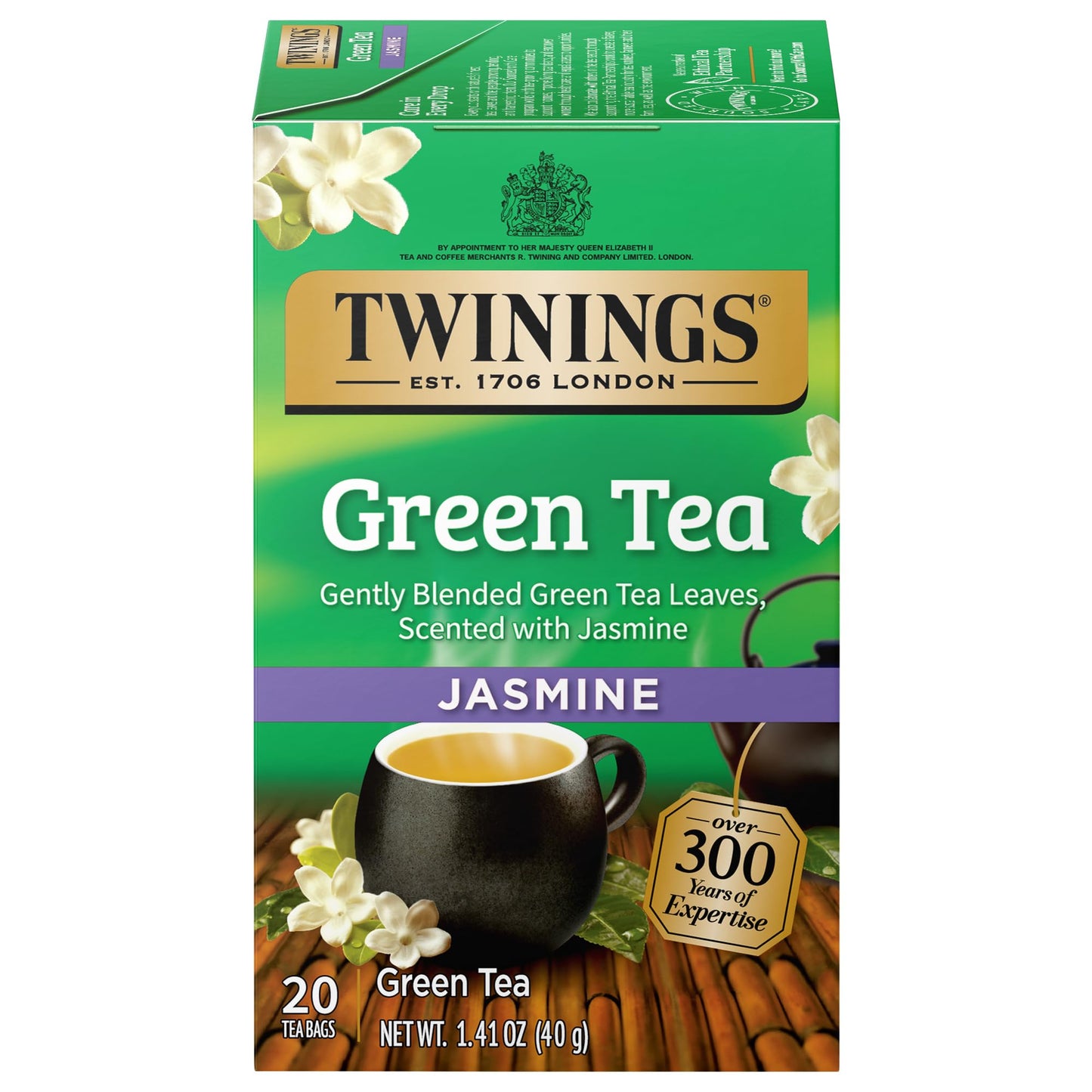Twinings Green Tea With Jasmine, 20 Count (Pack Of 6), Individually Wrapped Bags, Fragrant Floral Scent, Caffeinated, Enjoy Hot Or Iced