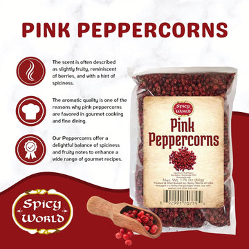 Spicy World Pink Peppercorns Whole 1.75Oz Bag - Steam Sterilized, Vegan, Premium Quality Whole Peppercorns