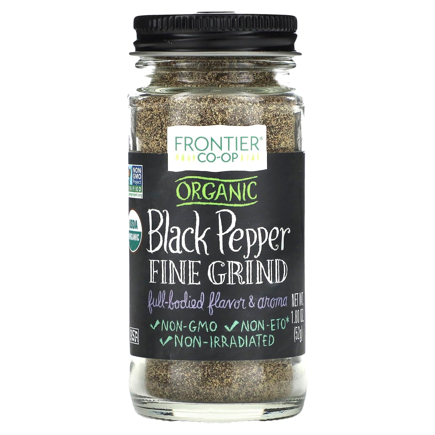 Frontier Co-Op Organic Fine Ground Black Pepper, 1.8 Ounce Bottle, Full-Bodied Flavor And Aroma, Kosher