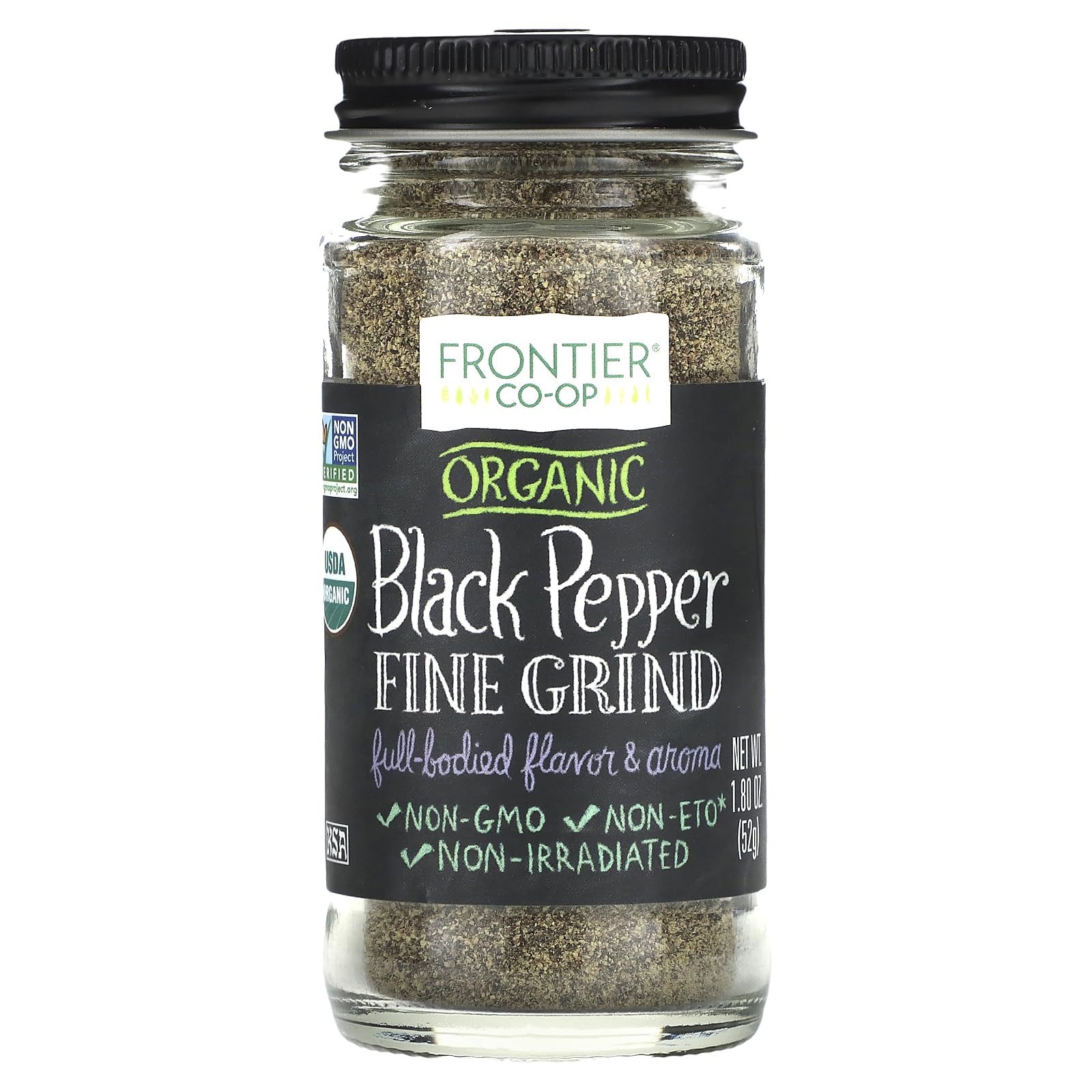 Frontier Co-Op Organic Fine Ground Black Pepper, 1.8 Ounce Bottle, Full-Bodied Flavor And Aroma, Kosher