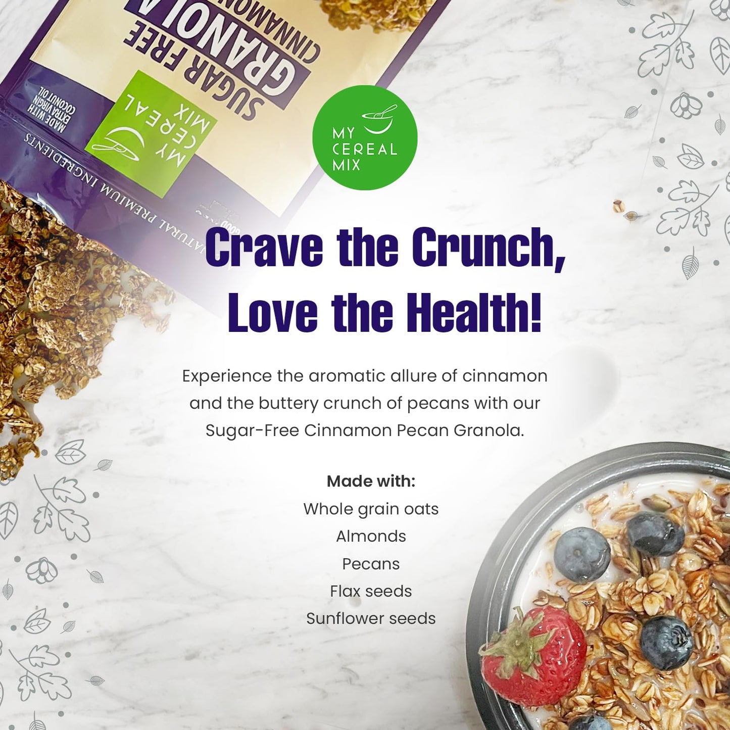 Sugar Free Granola - Cinnamon Pecan (Non-Gmo, Gluten Free, Soy Free, Sodium Free, No Sugar Alcohols, All Natural Ingredients, Ve