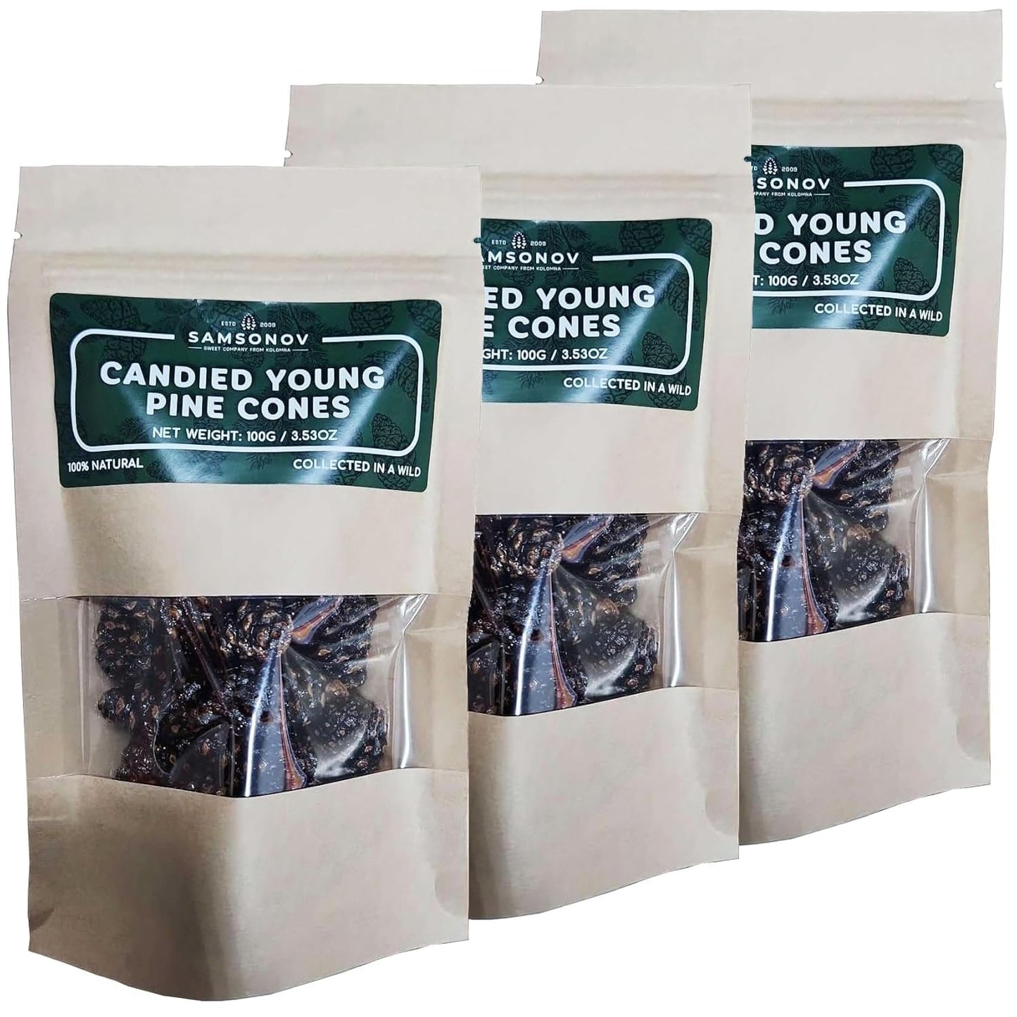 Samsonov Candied Young Pine Cones, Siberian Delicacy, 3 Pack, 100g/3.53oz