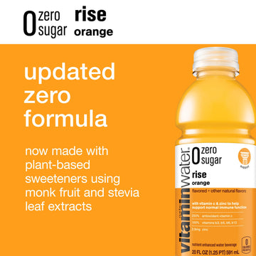 vitaminwater Zero Sugar Rise, Electrolyte Enhanced Orange Drink, 20 fl oz, 12 Pack - Refreshing Vitamin-Infused Hydration