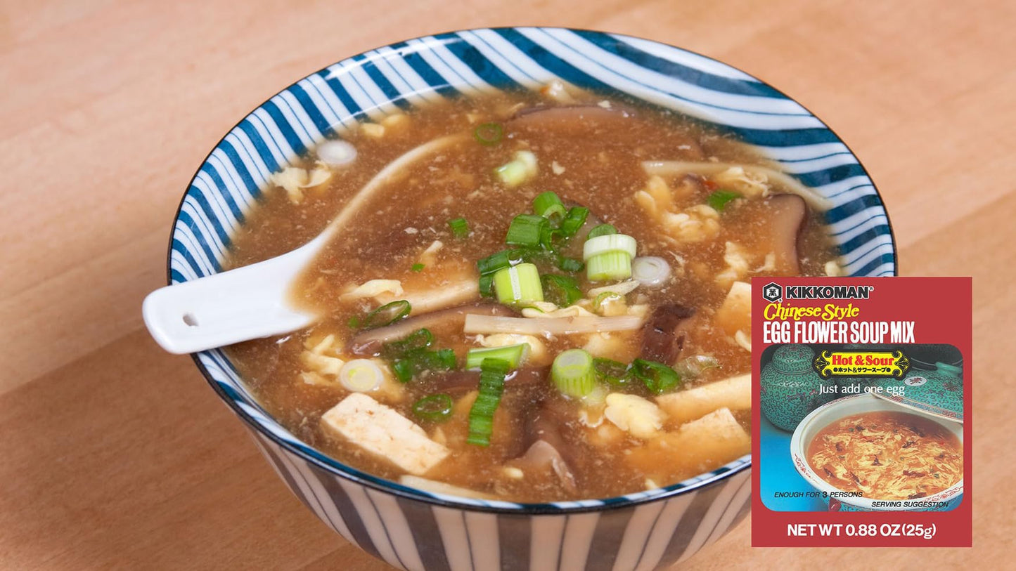 Kikkoman Hot and Sour Egg Flower Soup Mix, 0.88 oz (Pack of 12) - Authentic Flavor for Quick Meals