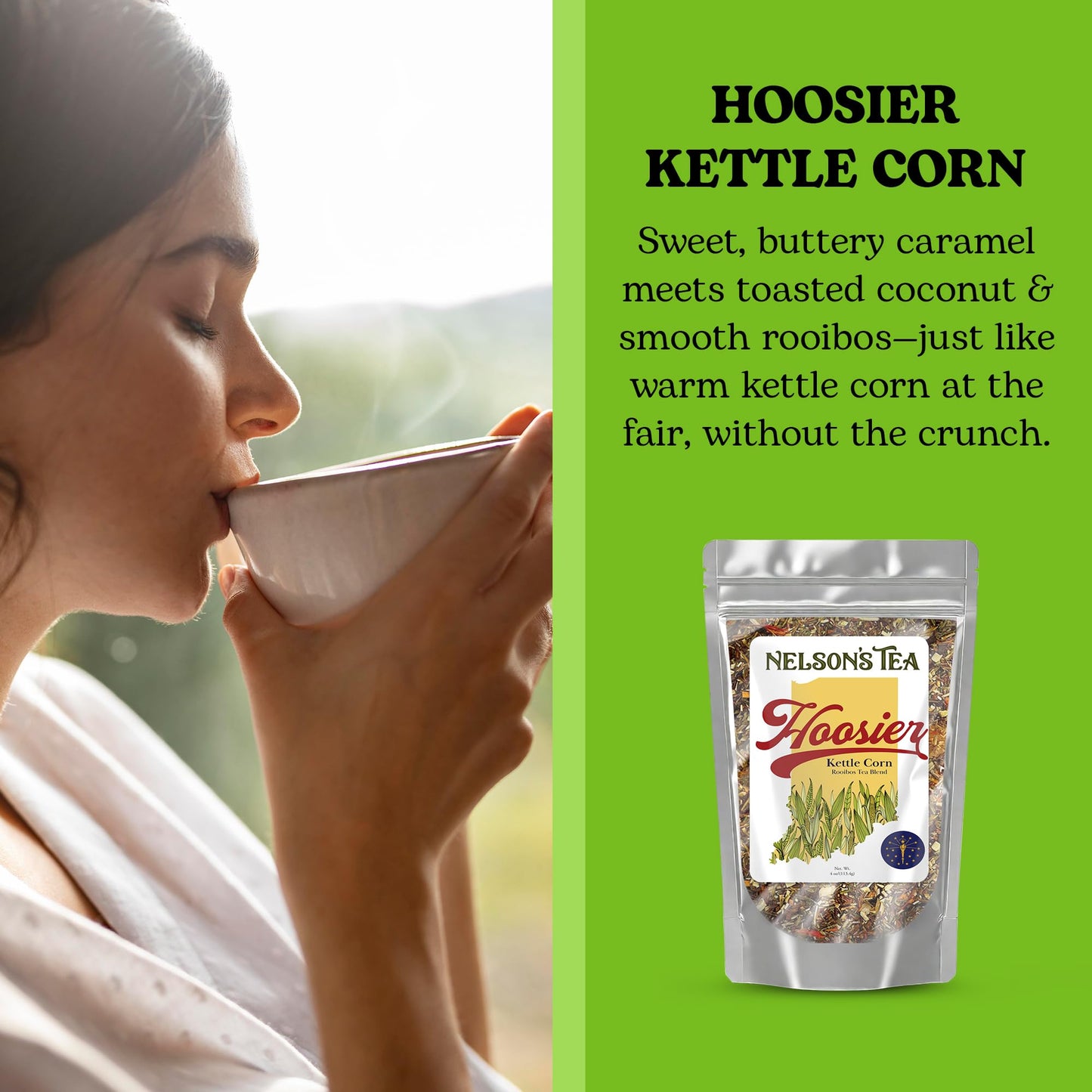 Nelsons Tea Hoosier Kettle Corn Loose Leaf Tea - Caffeine Free, Sweet & Spicy Blend, 4 Oz