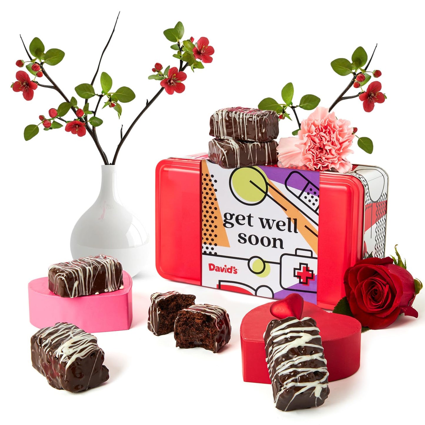 DavidS Cookies Get Well Soon Cookie Gift Basket - Gourmet Bakery Dessert Gift For Recovery Comfort And Appreciation Occasions - Chocolate Brownies Sweet Sampler Tin