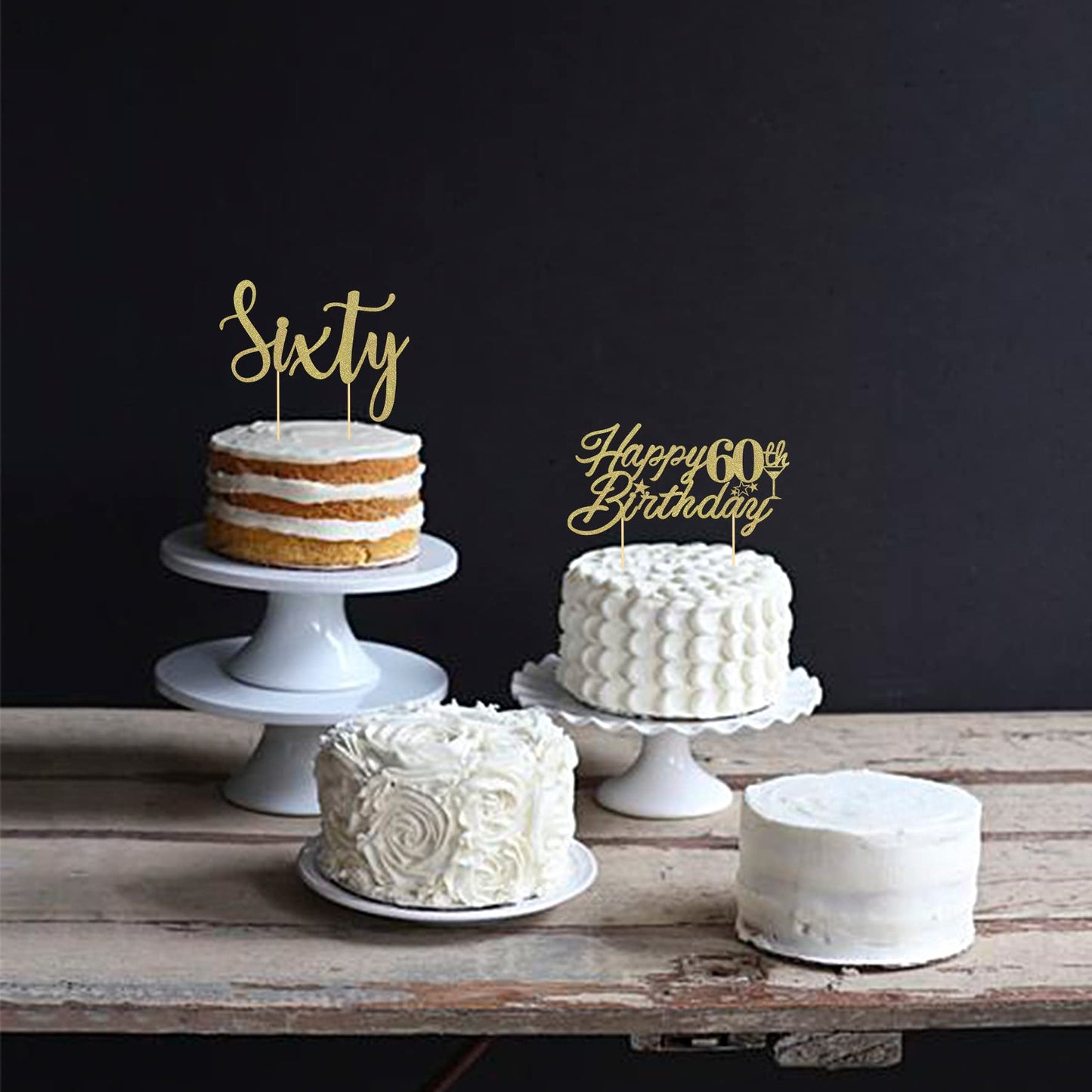 Gold Glitter Happy 60Th Birthday Cake Topper, 60Th Birthday Cake Topper For Celebrating Sixty Years Old Anniversary/Birthday Par