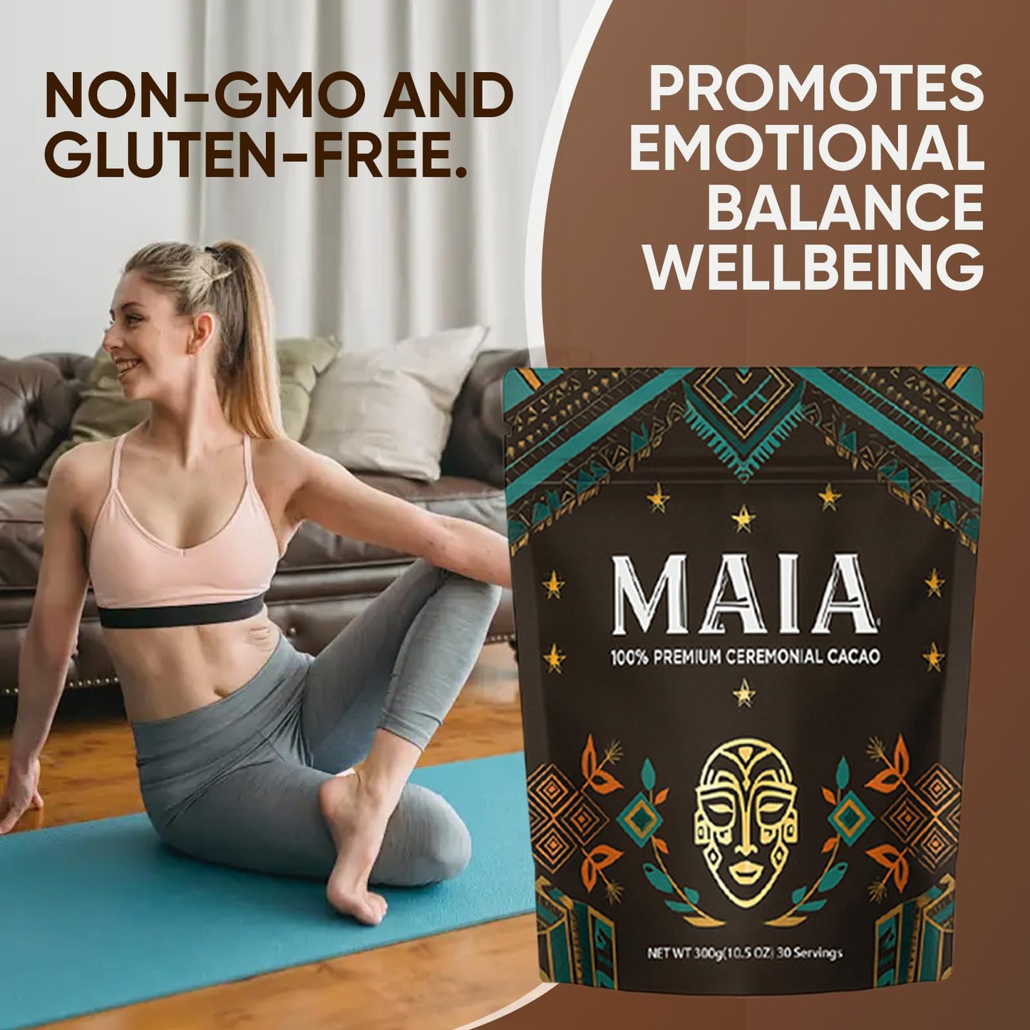 Maia Ceremonial Cacao with Flavanol Theobromine Magnesium and Natural Flavonoids Blend Improves Mental Clarity and Focus Energy Boost & Elevate Mood Zero Sugar 100% Pure and Natural