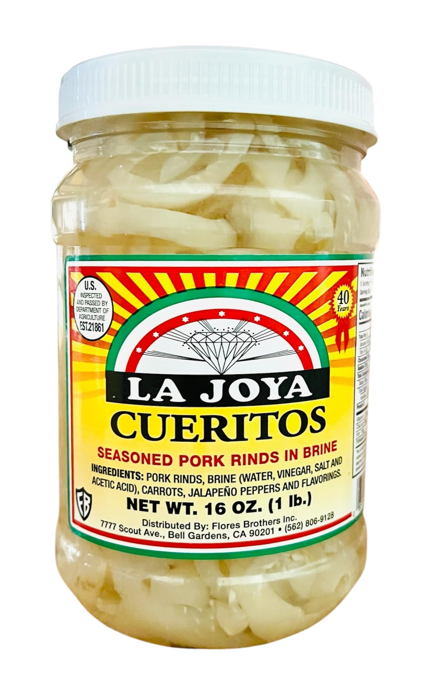 La Joya Cueritos Seasoned Pork Rinds in Brine, Mexican Style Pickled Pork Skins, 16 oz