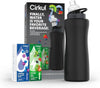 Cirkul 32oz. Matte Black Stainless Steel Water Bottle Starter Kit with Black Lid and 2 Flavor Cartridges (1 LifeSip Blueberry Gr