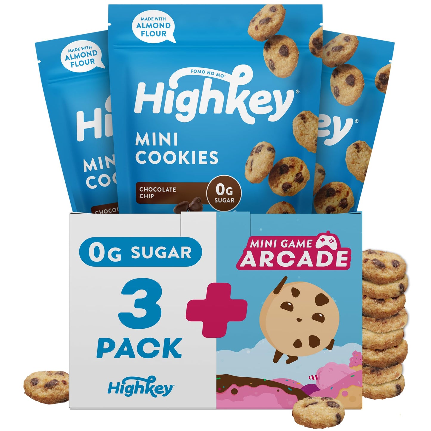 HighKey Keto Chocolate Chip Mini Cookies - Gluten Free Sugar Free Cookies Keto Snack Low Carb Snacks Healthy Protein Diabetic De