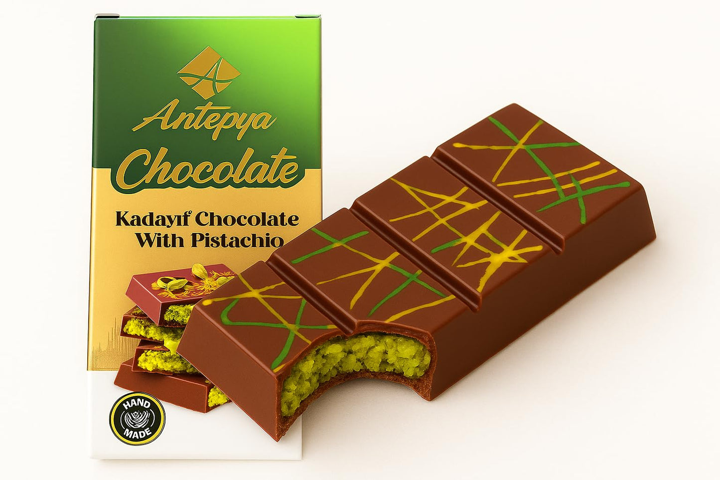 Dubai Chocolate Bar Pistachio Crunchy Knafeh Chocolate Bar With Pistachio Cream And Kataifi Viral Candy 3.3 Oz (95 Gr)