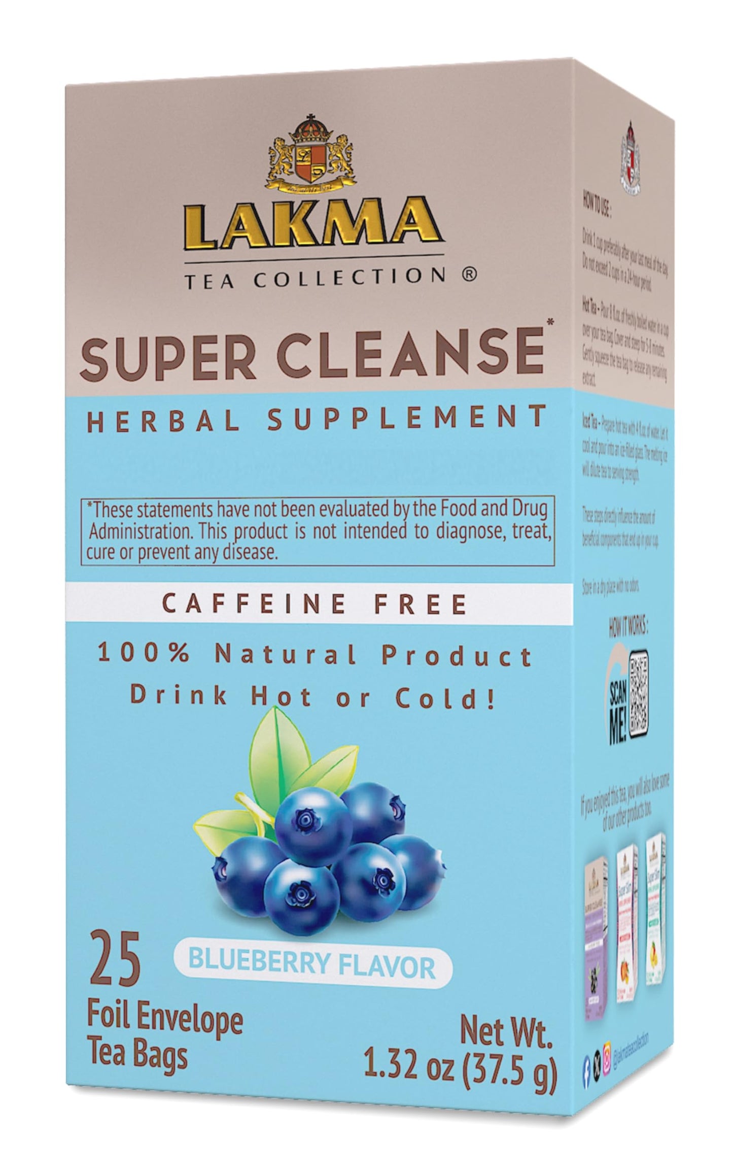 HYLEYS Tea Super Cleanse Tea - Blueberry Flavor, Caffeine Free, 25 Tea Bags