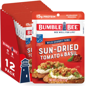Bumble Bee Sun-Dried Tomato & Basil Seasoned Tuna, 2.5 Oz Pouches (Pack Of 12) - Ready To Eat - Wild Caught Tuna Pouch - 15G Protein Per Serving - Gluten Free