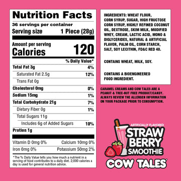 Goetzes Candy Strawberry Smoothie Cow Tales - 2.25 Pound Canister (36 Ounces) - Fresh from the Factory