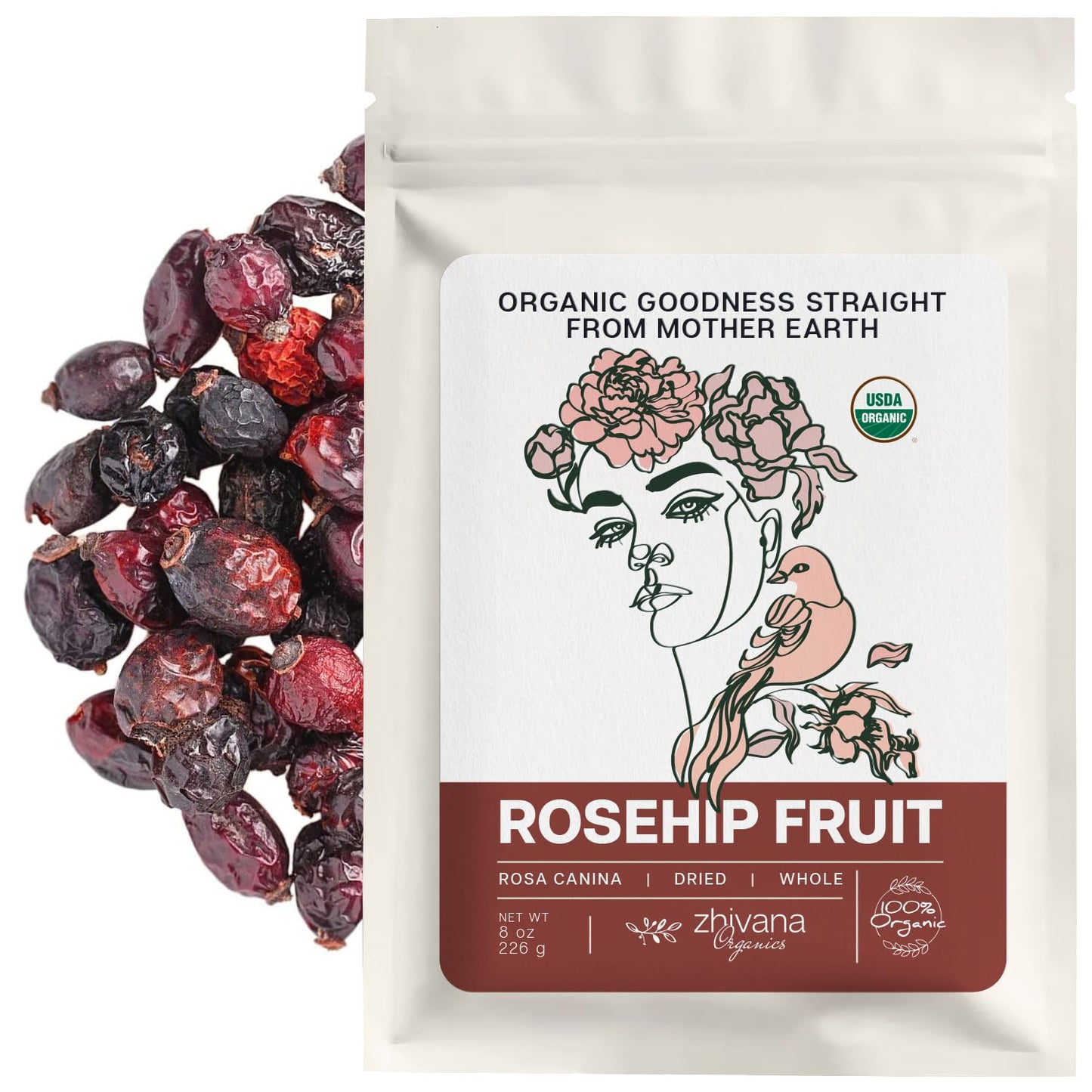 Rosehip Tea Organic (8Oz.) - Dried Rose Hip Fruit Whole - Source Of Vitamin C From Food