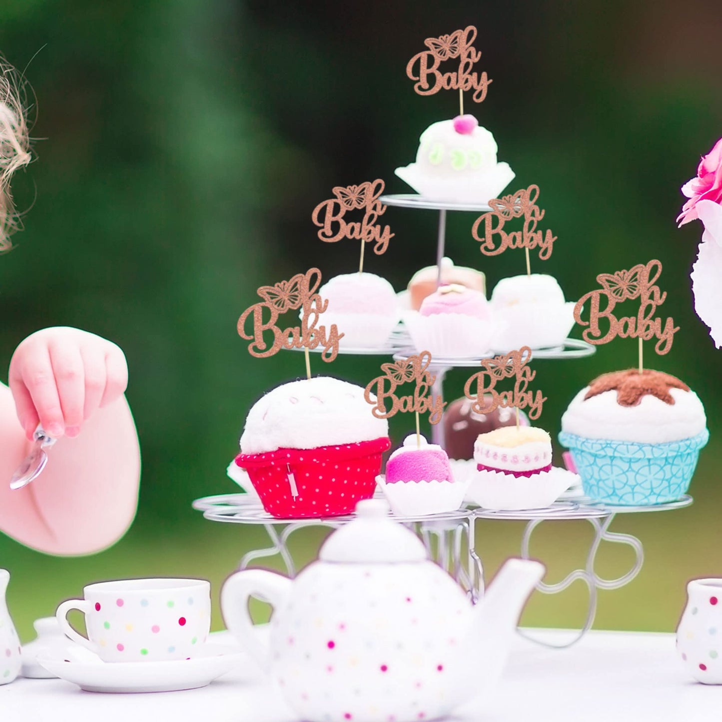 Gyufise 24Pcs Rose Gold Glittery Oh Baby Butterfly Cupcake Toppers Baby Shower Girl Decoration Baby Shower Cupcake Toppers Gende