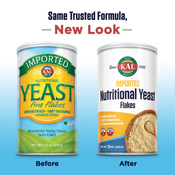 Kal Imported Nutritional Yeast Flakes, Unfortified & Unsweetened Fine Flakes, 100% Natural Source Of Amino Acids & B Vitamins, Great Nutty Flavor, Non-Gmo & Vegan, Approximately 22 Servings, 7.8Oz