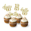 24 Pcs Glitter 60Th Birthday Cupcake Toppers For Celebrating Sixty Years Old Birthday Party Decorations (Gold)