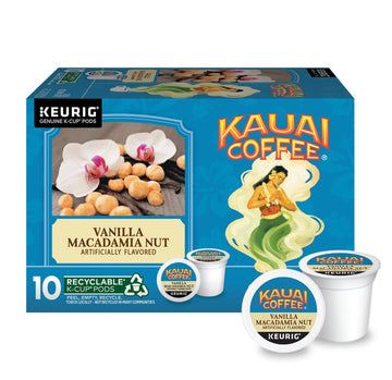 Kauai Coffee K-Cup Pods - Vanilla Macadamia Nut Flavor - Premium Arabica, 10 Ct (Pack Of 2)