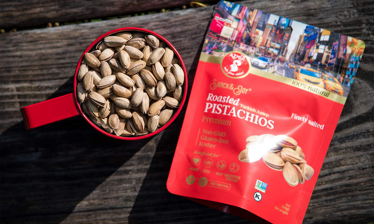 AZNUT Turkish Antep Roasted Salted Pistachios 1 LB, 100% Natural Premium Quality Class A, Non GMO Project Certified, Kosher Cert