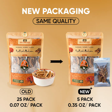 VOS GANOLUCIDUM Organic Sliced Dried Reishi Mushroom, 1.76 Oz, Nutritious Seasoning for Salads & Porridges, 5 Small Zip Bags