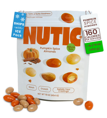 Nutic Pumpkin Spice Almonds - 1 Lb Premium Pumpkin-Flavored Almond Snacks In A Resealable Bag - Ideal For Seasonal Snacking Adve