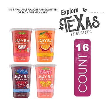 Joyba Collection 16-Pack Bubble Green Tea Cups 12 Fl Oz With Delicious Natural Fruit Flavored Popping Boba + 1 Freebie By Unique