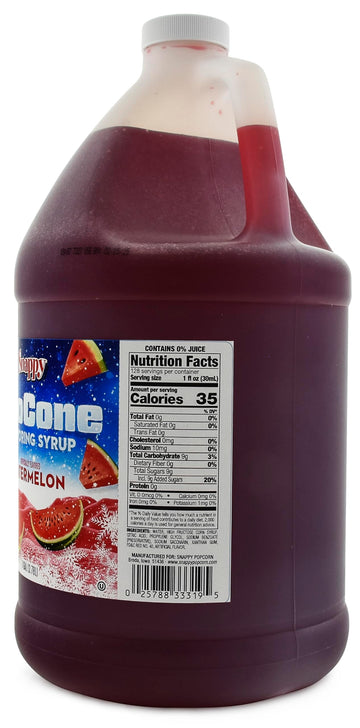 Snappy Popcorn Snappy Snow Conce Syrup 1 Gallon, Watermelon, 11 Pound