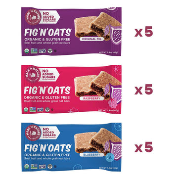 Made in Nature Organic Fig N Oat Bars, 1.4 Ounce 5 Count (3 Pack) - Original Fig, Blueberry, and Raspberry, Organic, Non-GMO, No