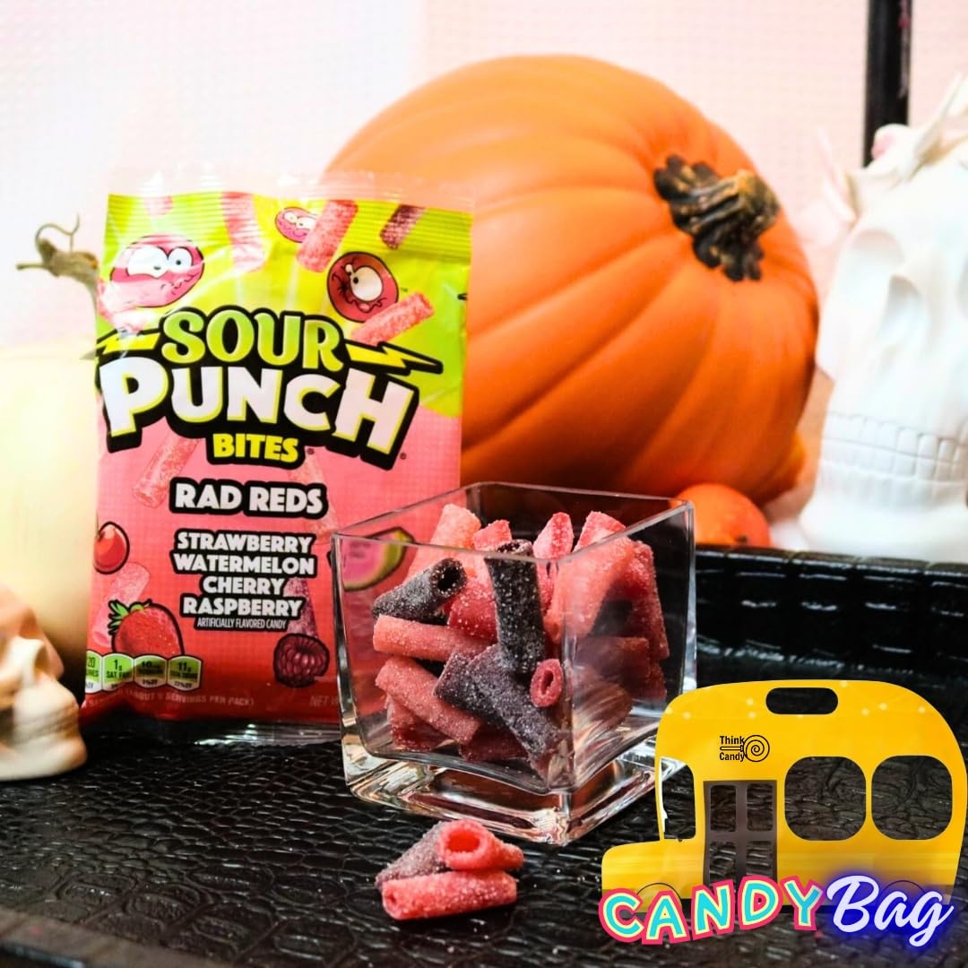 (Pack Of 2) Sour Punch Bites Straws - All Red Berries Flavors - Limited Edition Sour Punch Rad Reds - Raspberry, Cherry, Strawbe