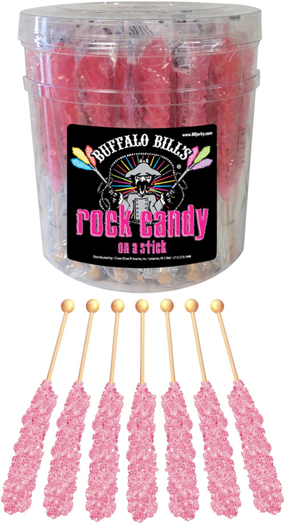 Buffalo Bills Cherry (Pink) Rock Candy On A Stick (36-Ct Tub Pink Rock Candy Crystal Sticks)