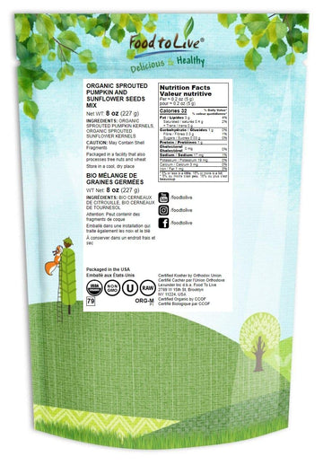 Food To Live Organic Sprouted Seeds Mix, 8 Ounces - Raw & Non-Gmo Snack Mix Contains Sprouted Pumpkin And Sunflower Seeds. Vegan