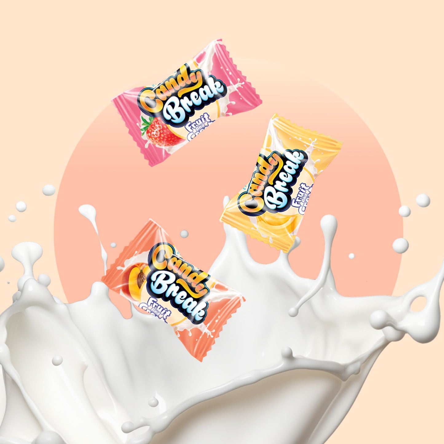 Candy Break Fruit And Cream Candy - 2.2 Pounds Share Size Bag Center Filled Hard Candy - Strawberry, Banana, Peach Flavored Vari