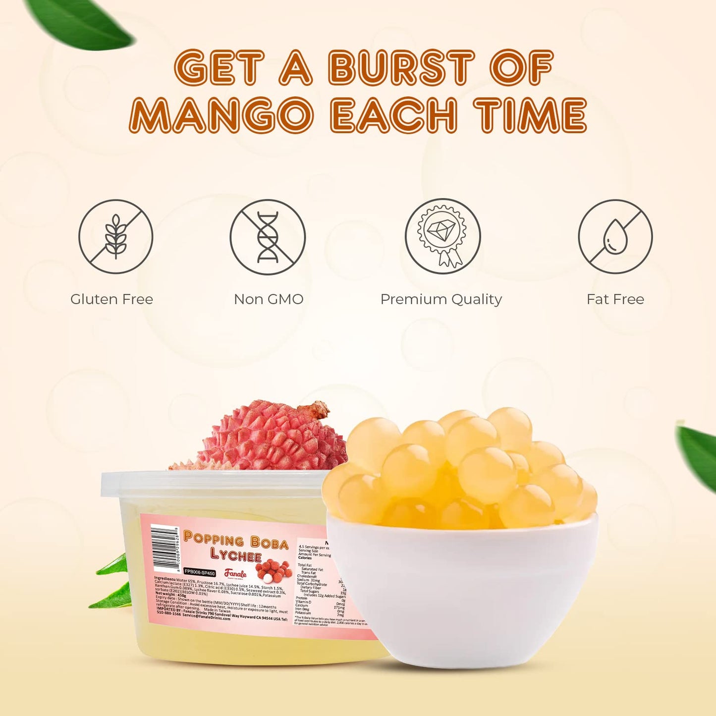 Fanale Popping Boba Pearls For Bubble Tea - 2 Lb (1 Lb X 2) | Lychee | Bursting Boba Pearls Bubble 450G X 2 | Fruit Juice Flavor