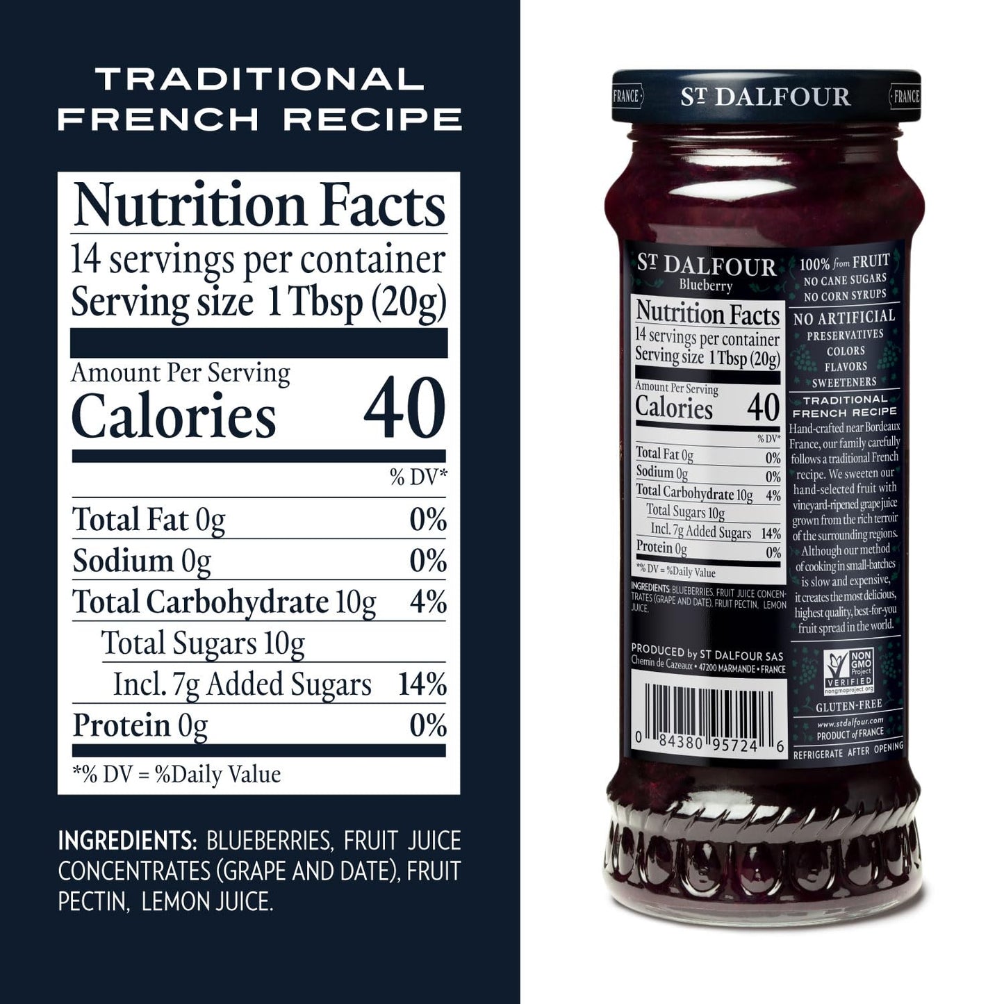 St. Dalfour Blueberry Fruit Spread - 10Oz - 100% From Fruit, No Artificial Ingredients, Non-Gmo, No Cane Sugars, All Natural - P