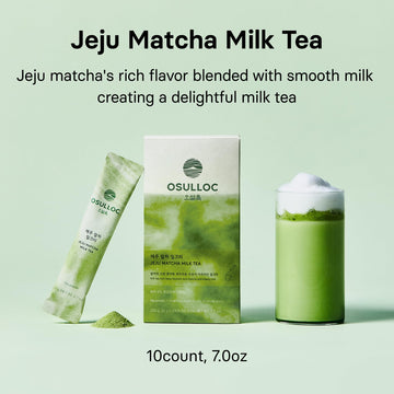Osulloc Jeju Matcha Milk Tea (7Oz X 10 Packets), Easy On-The-Go Stick Type Powder Blended Tea, Deep Flavored Matcha & Creamy Mil