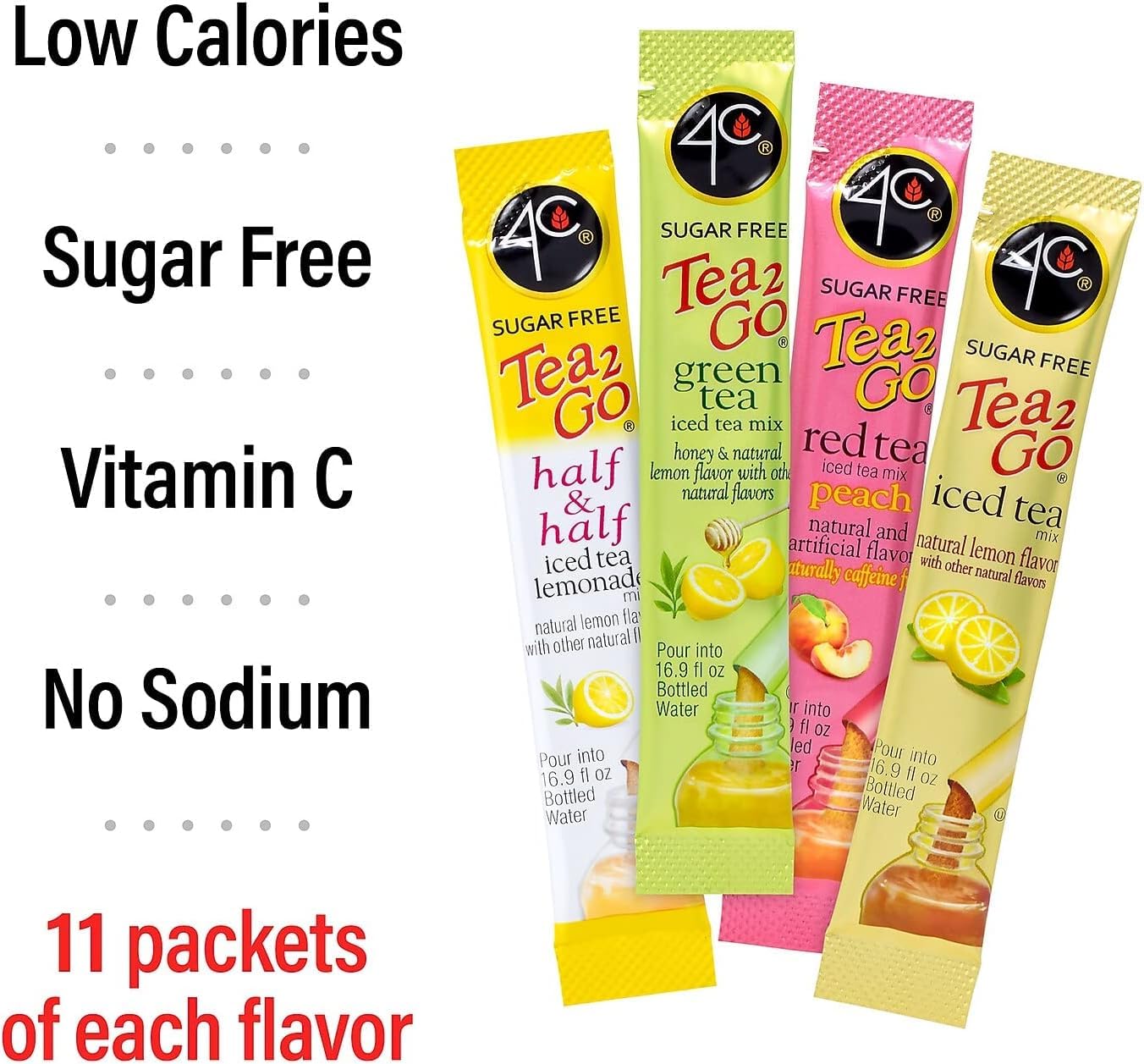 4C Iced Tea Powder Drink Mix Packets, Sugar Free, 44 Count, On-the-Go Stix, 3.16 Ounce, Refreshing Flavoring