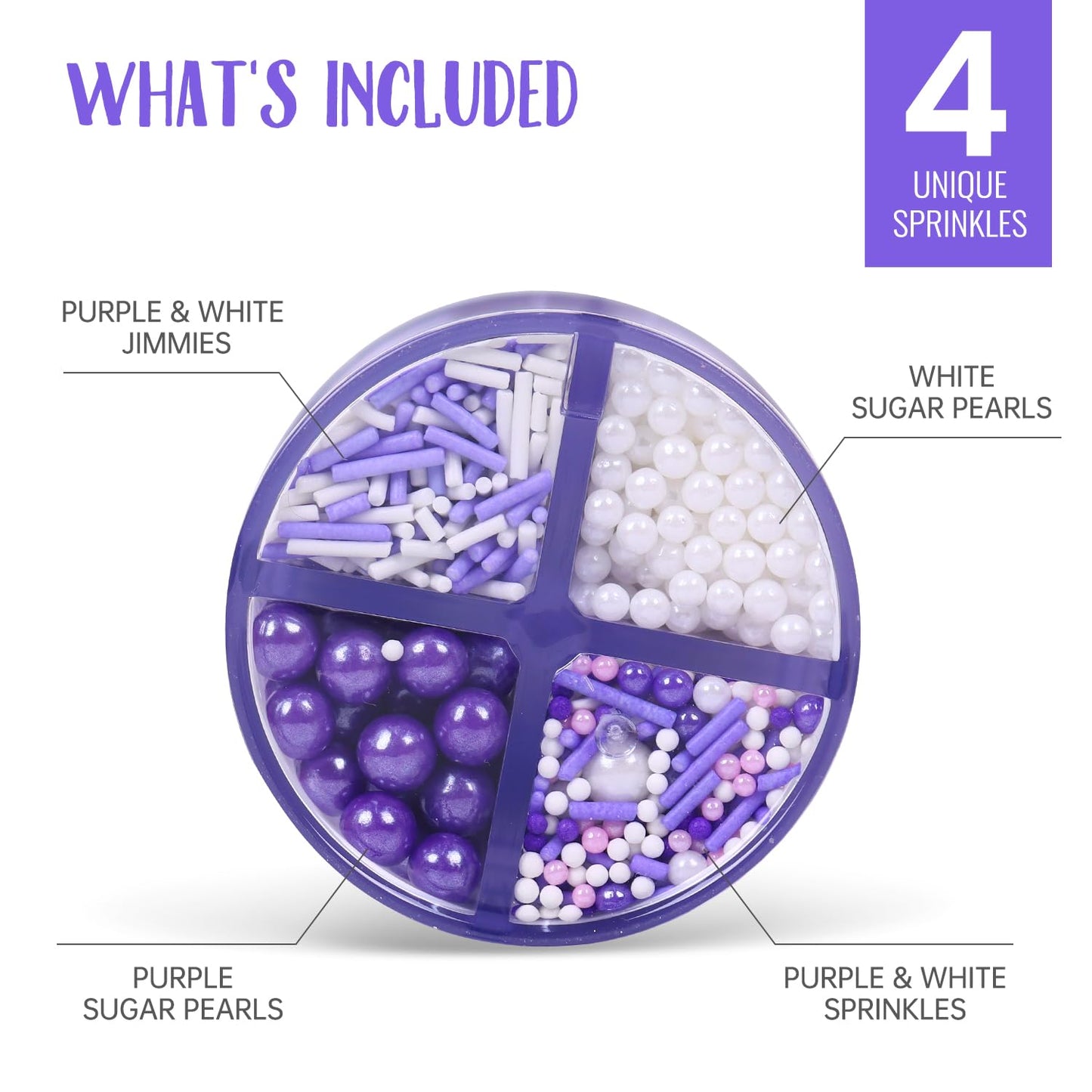 Sprinkles for Cake Decorating Edible Purple and White Jimmies Nonpareils Sugar Pearl Sprinkles Mix for Cookie Ice Cream Candy Ch