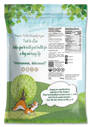 Food To Live Organic Toasted Pumpkin Seeds Protein Powder, 10 Pounds - 60% Protein, Non-Gmo, Pure, Plant Based, Vegan, Kosher, B