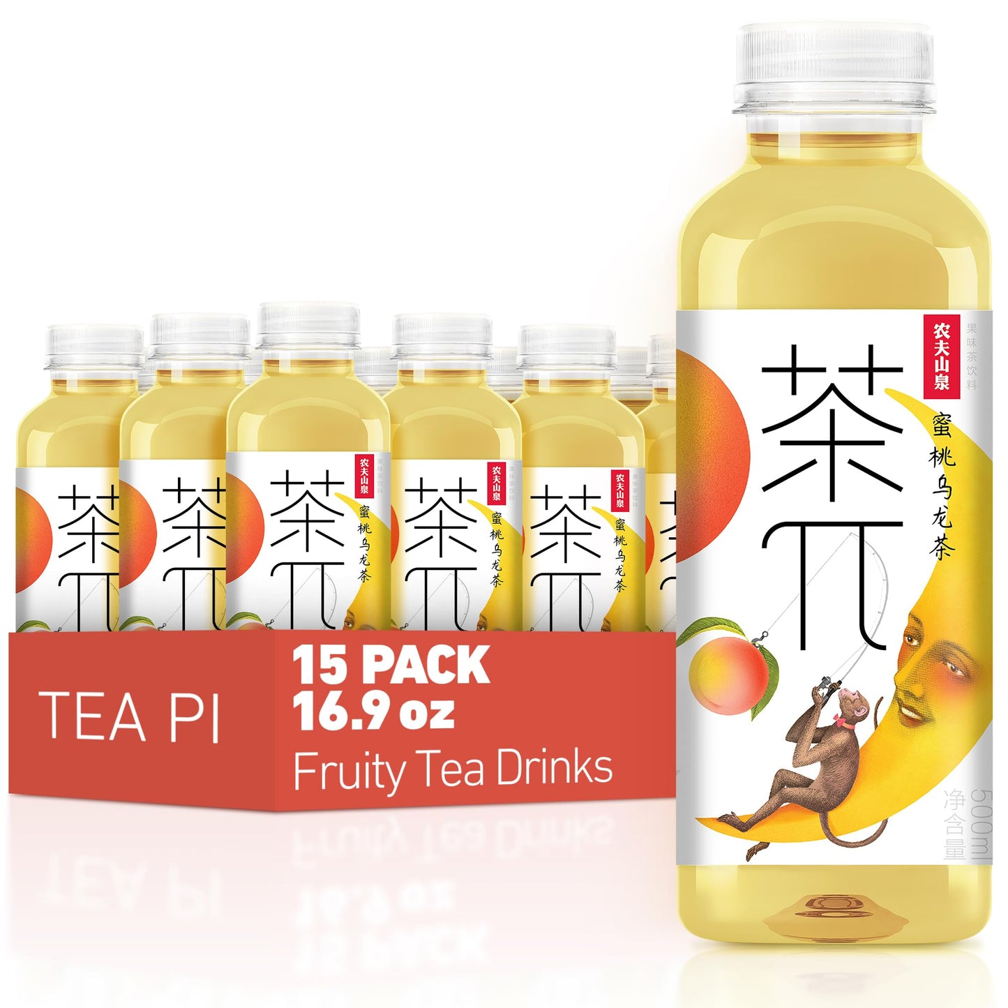 Tea PI Iced Tea - Peach Oolong Tea Sweet Iced Fruit Tea Bottles, Real Juice, -16.9 fl oz, 500mL, 15 Pack